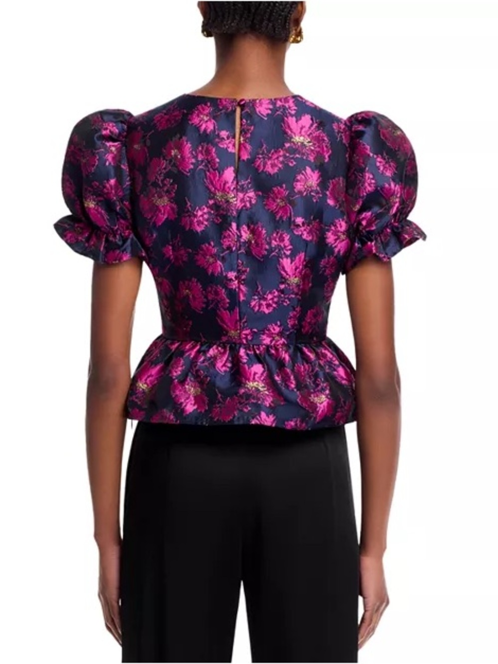 AQUA Navy Jacquar Peplum Top Size S - Picture 4 of 14